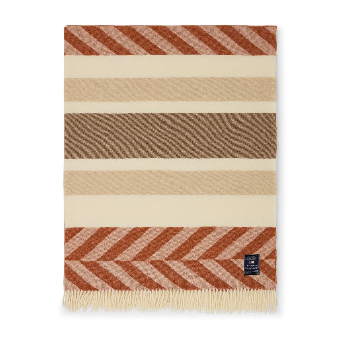 Lexington Herringbone Striped Recycled Wool pläd 130×170 cm Copper-brown