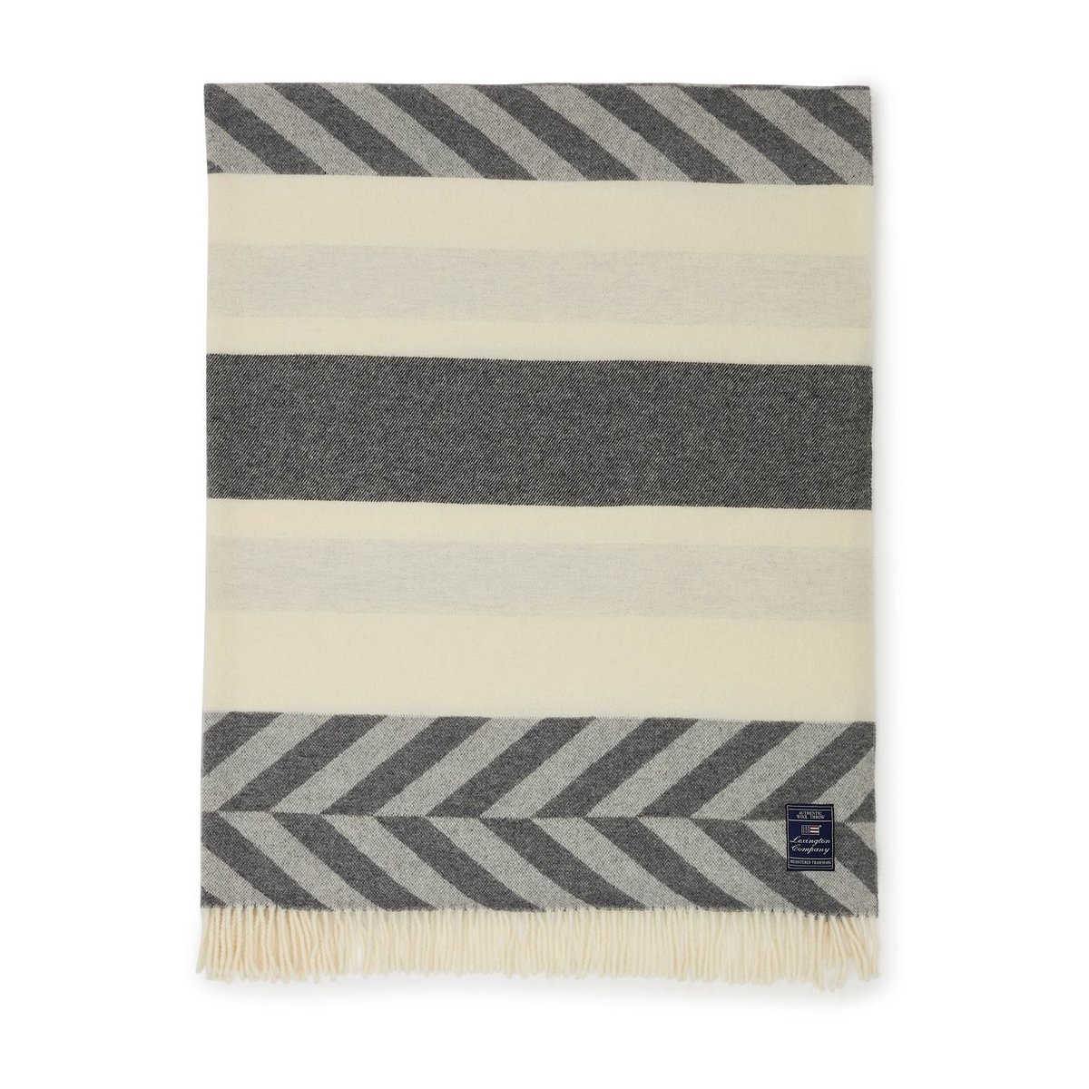 Lexington Herringbone Striped Recycled Wool pläd 130×170 cm Gray-offwhite
