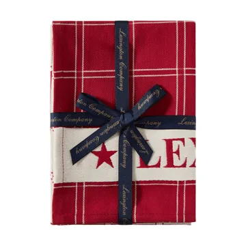 Jacquardvevd bomull kjøkkenhåndkle 2-pakning - Red-white, 50x70 cm - Lexington