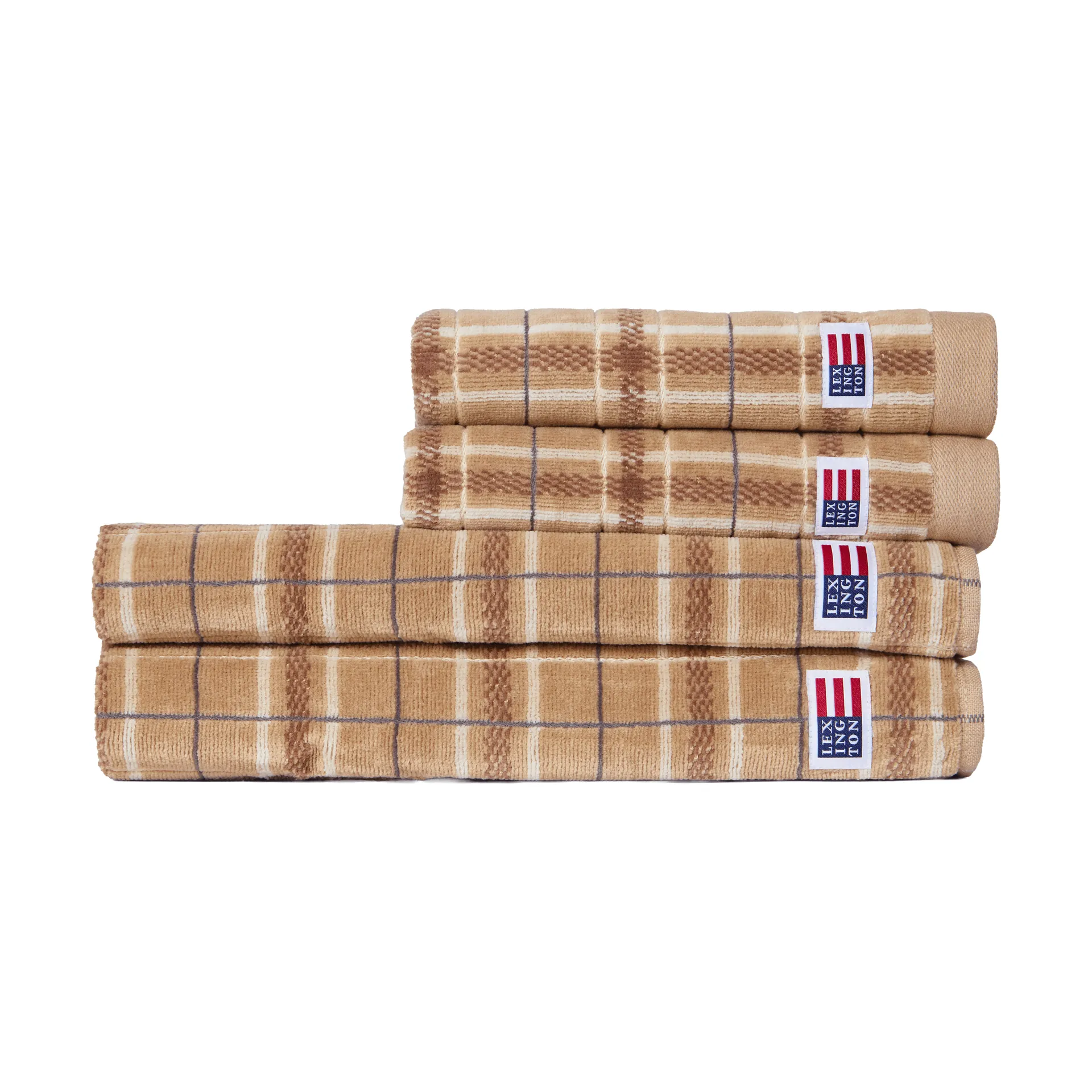 Lexington checked håndklær 4 deler, Beige-grey, 2 stk 50x70 cm, 2 stk 70x30 cm Lexington