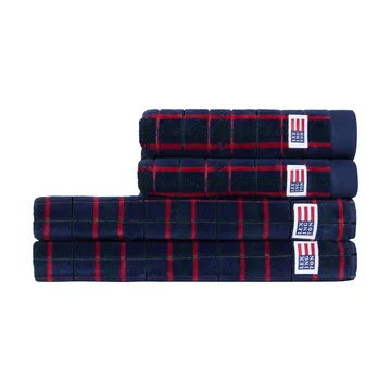 Lexington checked håndklær 4 deler - Navy-green, 2 stk 50x70 cm, 2 stk 70x30 cm - Lexington