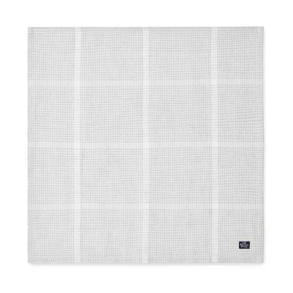Pepita Check Cotton Linen tygservett 50x50 cm, White-light gray Lexington