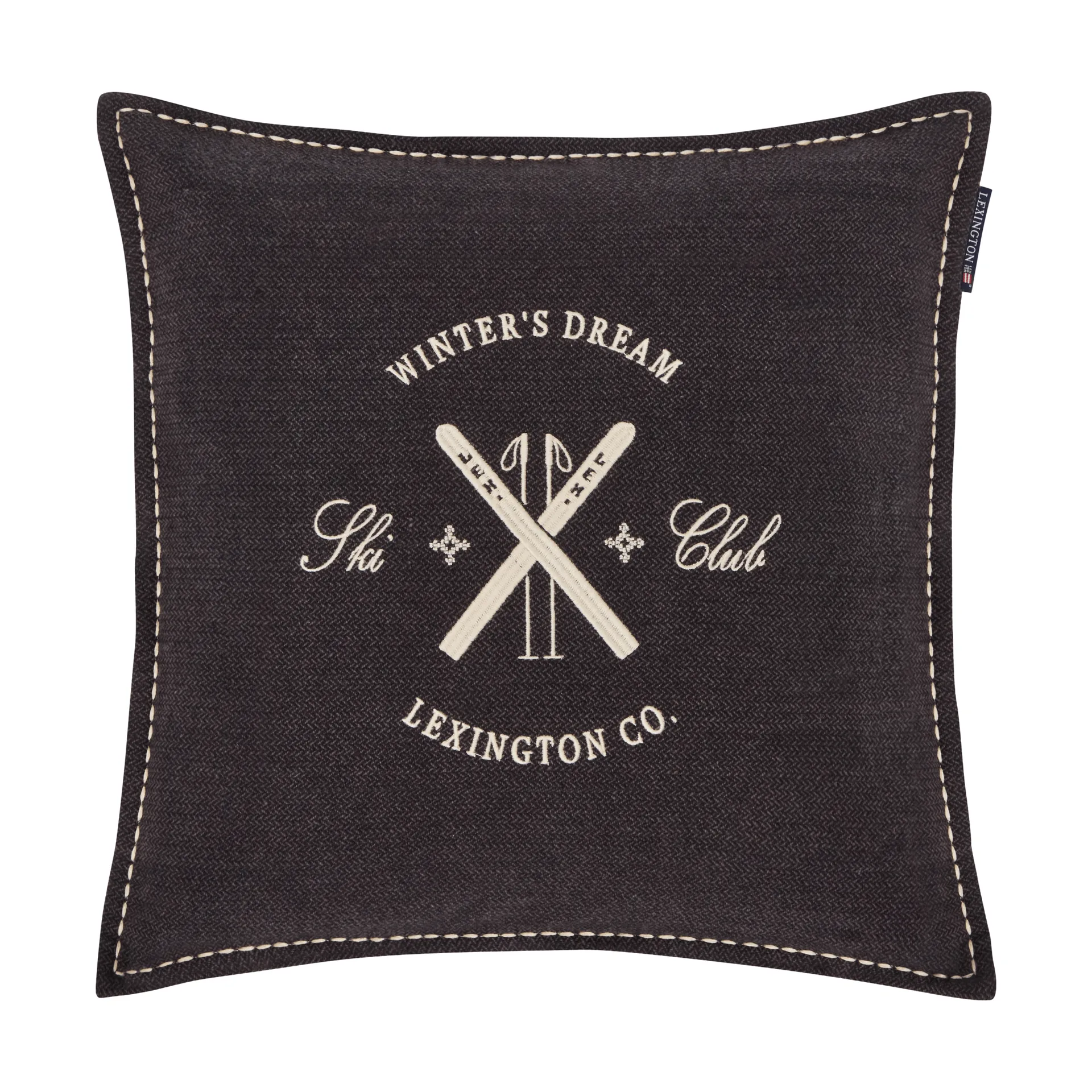 Ski Club økologisk bomull putetrekk, Navy-Light beige, 50x50 cm Lexington