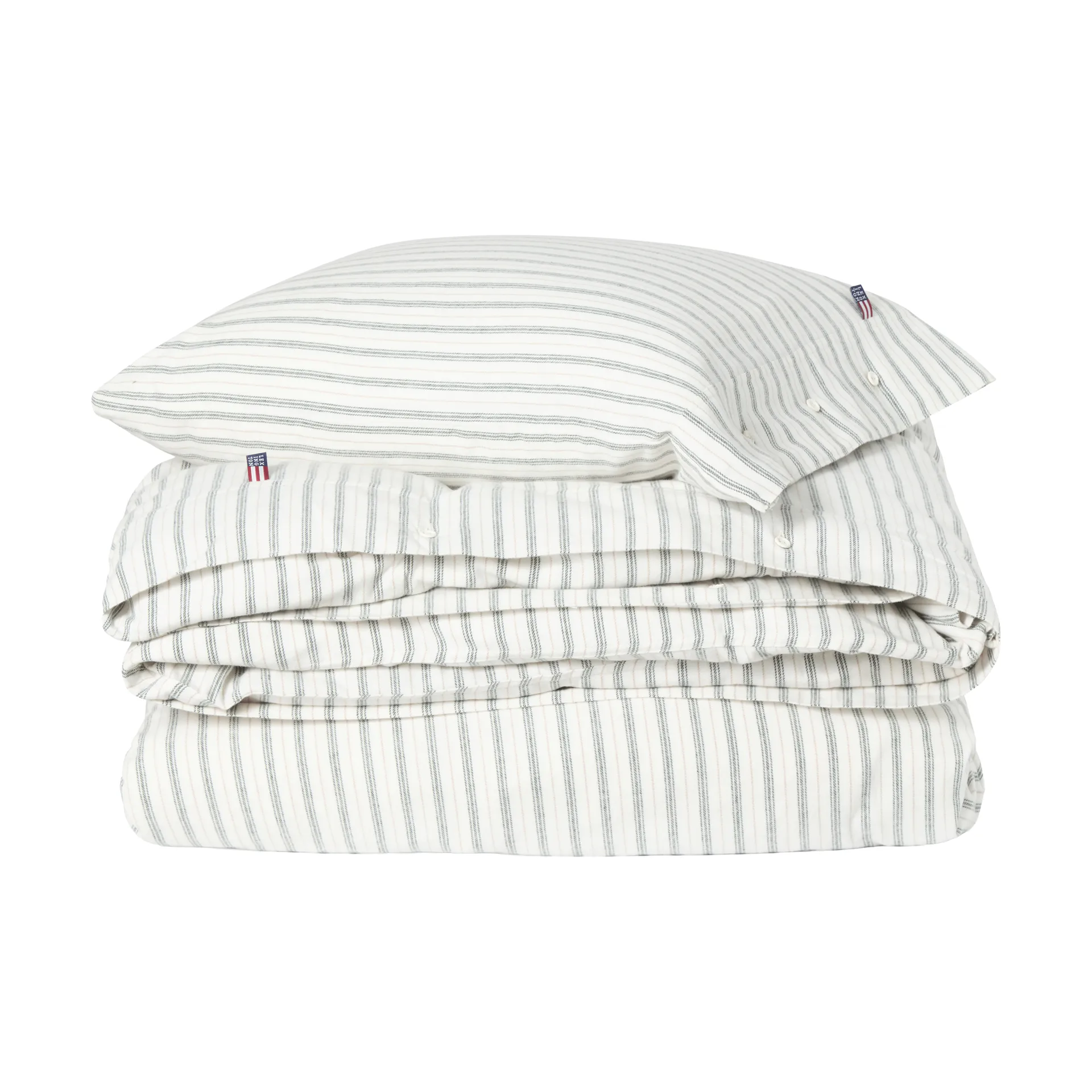 Lexington Stripe cotton flannel sengesett White-green-beige, 2 st 50x60 cm/1 st 220x220 cm