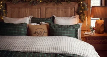 Stripe cotton flannel sengesett - White-green-beige, 2 st 50x60 cm/1 st 220x220 cm - Lexington