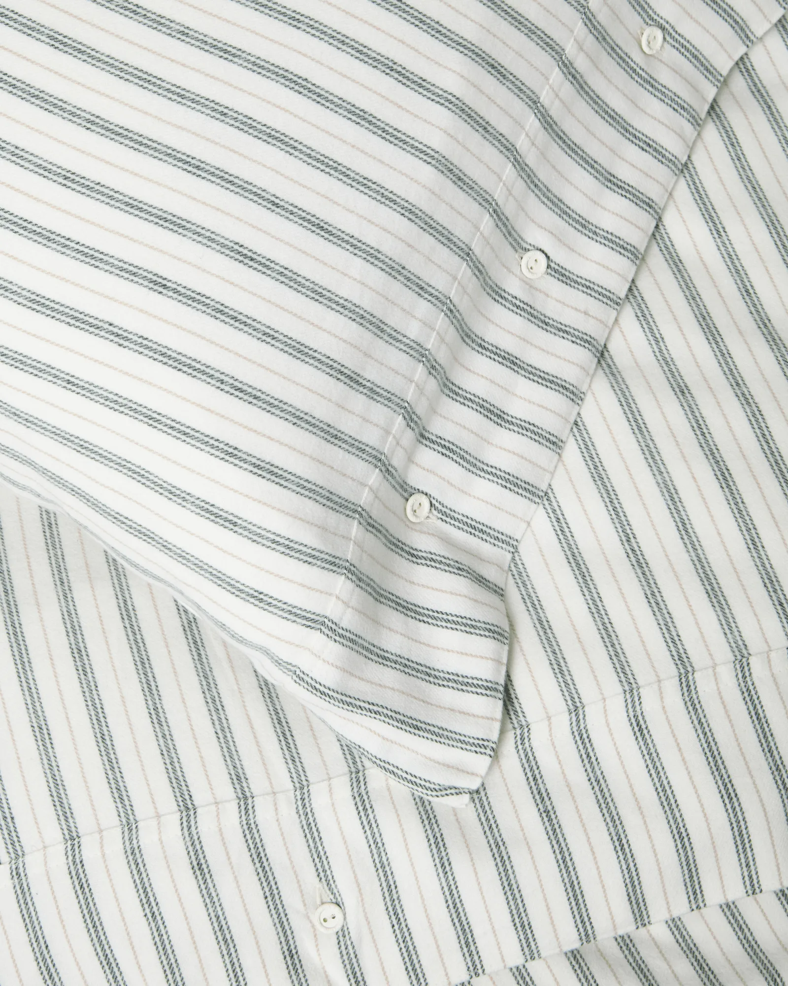 Stripe cotton flannel sengesett, White-green-beige, 50x60 cm/150x210 cm Lexington