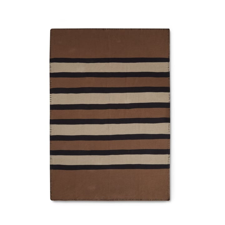 Striped Knitted Cotton pledd 130 x 170 cm, Brown-beige-dark gray Lexington