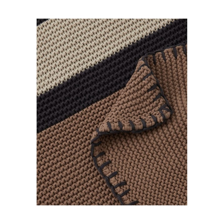 Striped Knitted Cotton pledd 130 x 170 cm, Brown-beige-dark gray Lexington