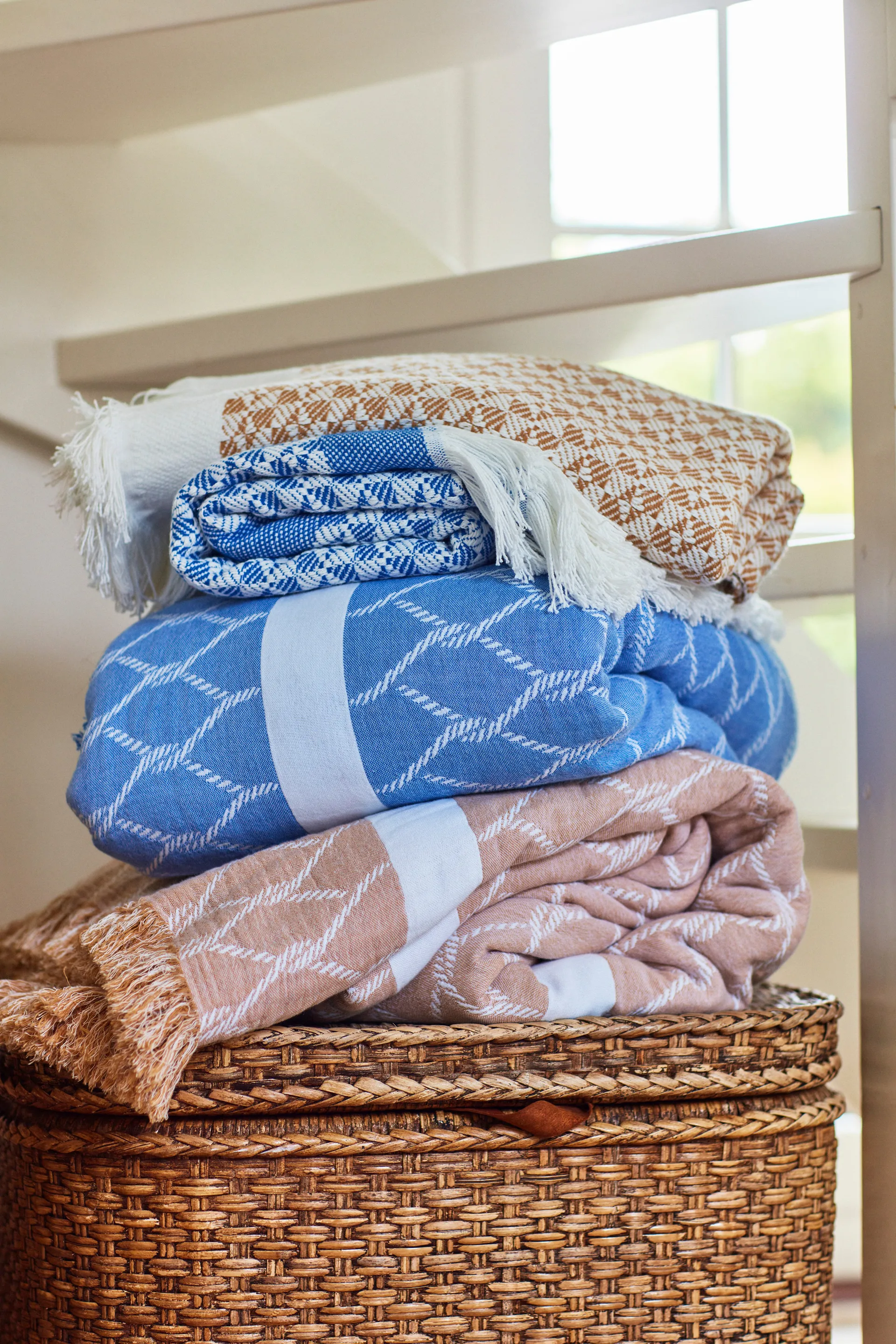 Striped Structured Recycled bomullspledd 130 x 170 cm
, Blå-hvit Lexington