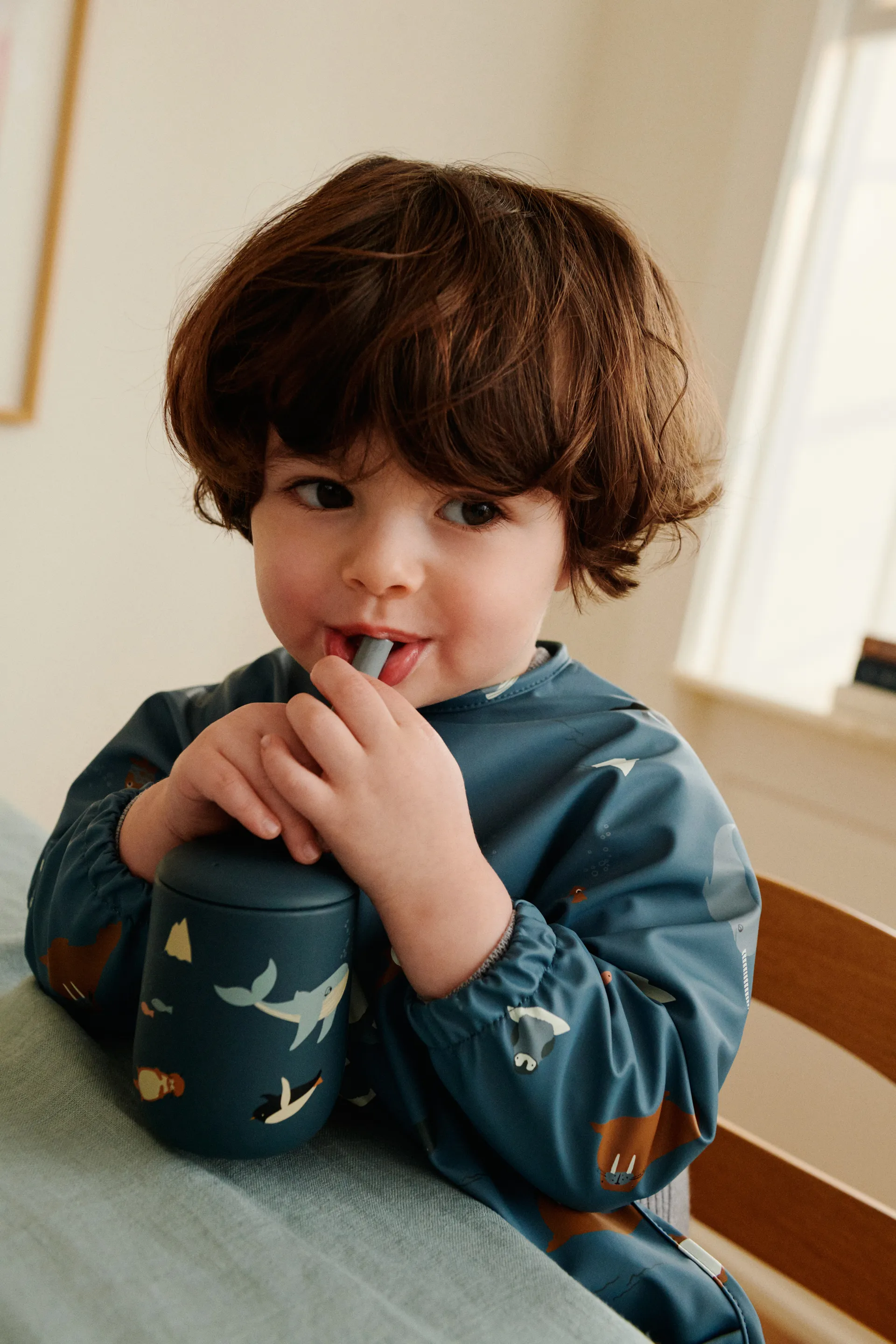 Ellis printed sippy cup tutekopp med sugerør 23 cl, Arctic Sea-Ocean view Liewood