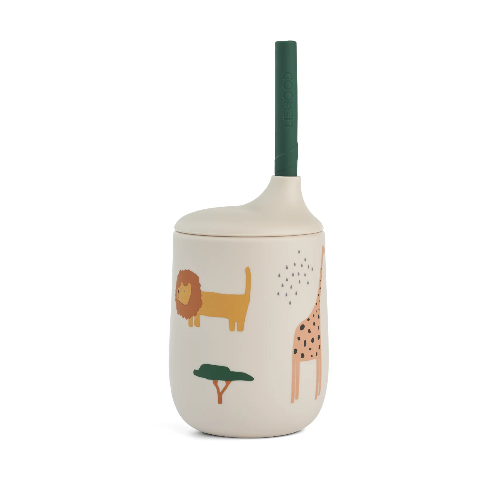 Ellis printed sippy cup tutekopp med sugerør 23 cl, Safari sandy mix Liewood