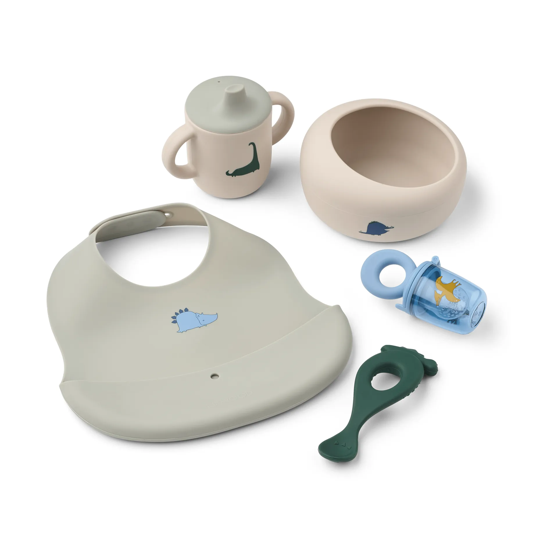 Liewood Mileah baby mealtime servisesett Dino Roar/Dove blue