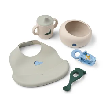 Mileah baby mealtime servisesett - Dino Roar/Dove blue - Liewood