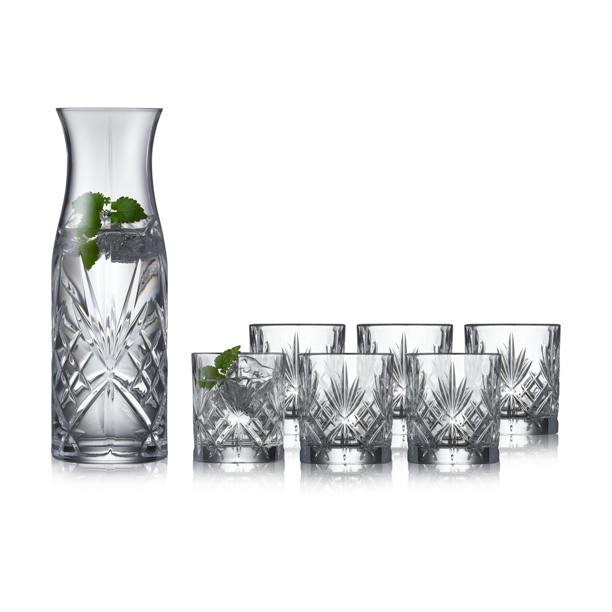 Lyngby Glas Melodia karaffel og vannglass 7 deler Krystall