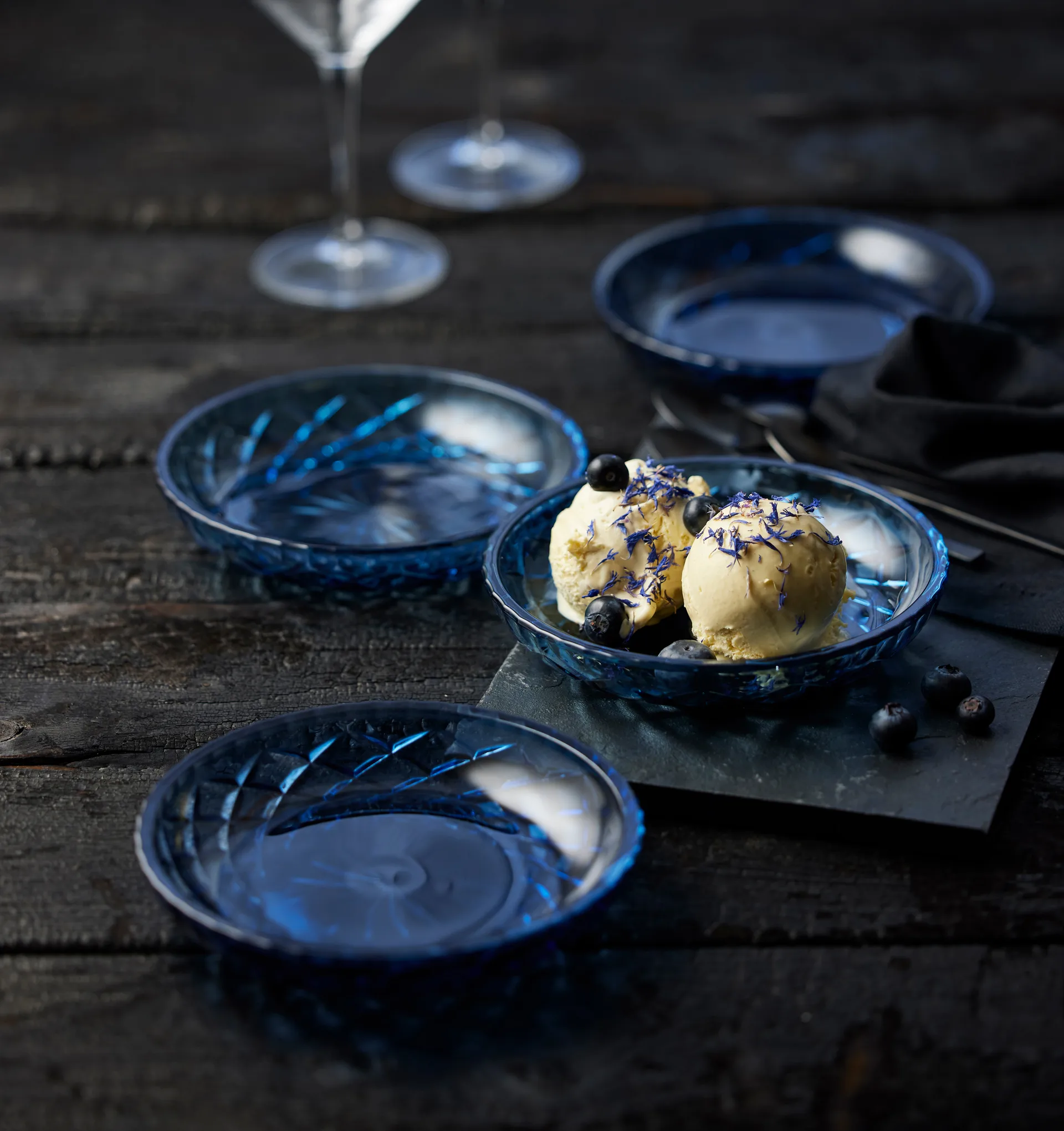 Sorrento asjett Ø 16 cm 4-pakning, Blå Lyngby Glas