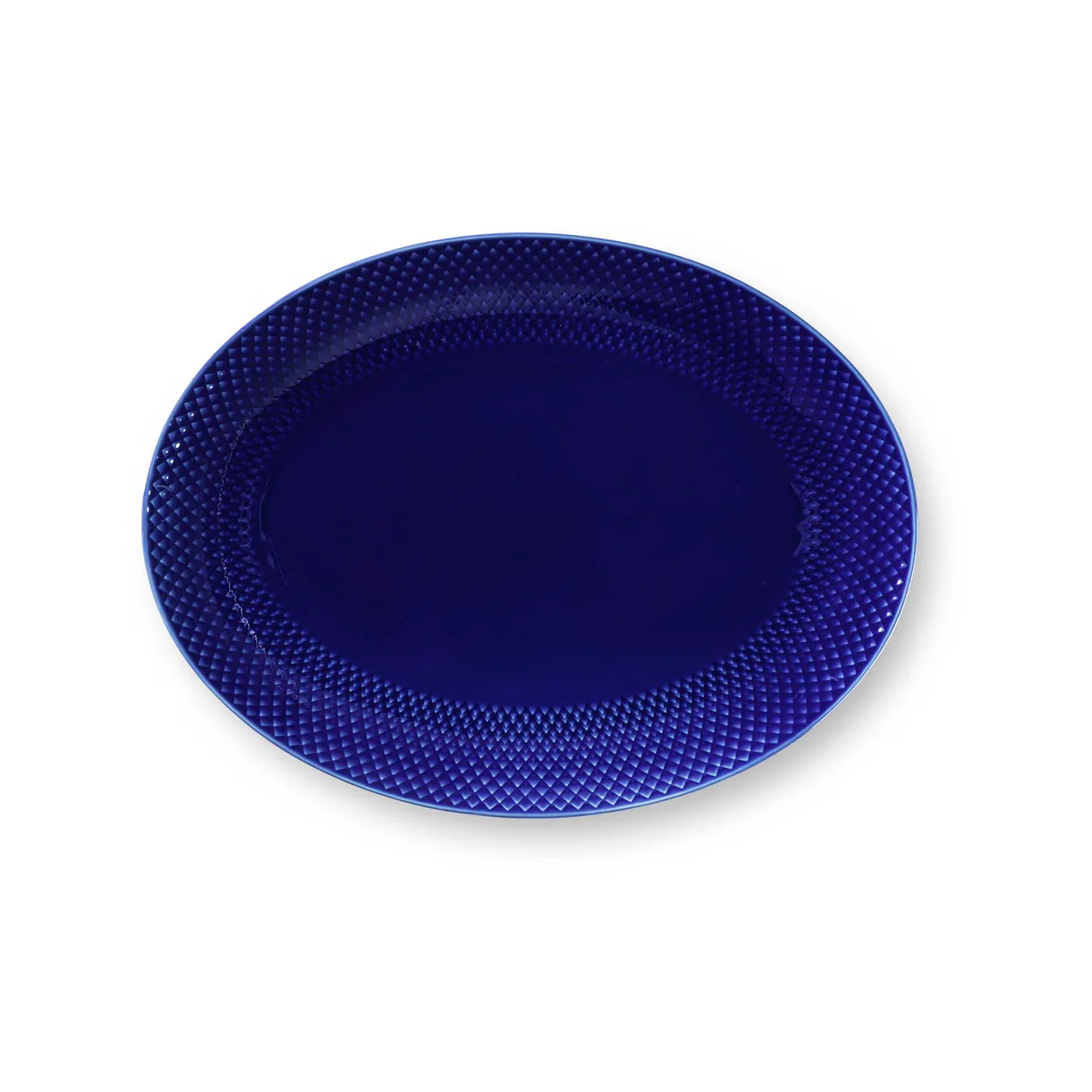 Lyngby Porcelæn Rhombe ovalt serveringsfat 35x26,5 cm Mørkeblå