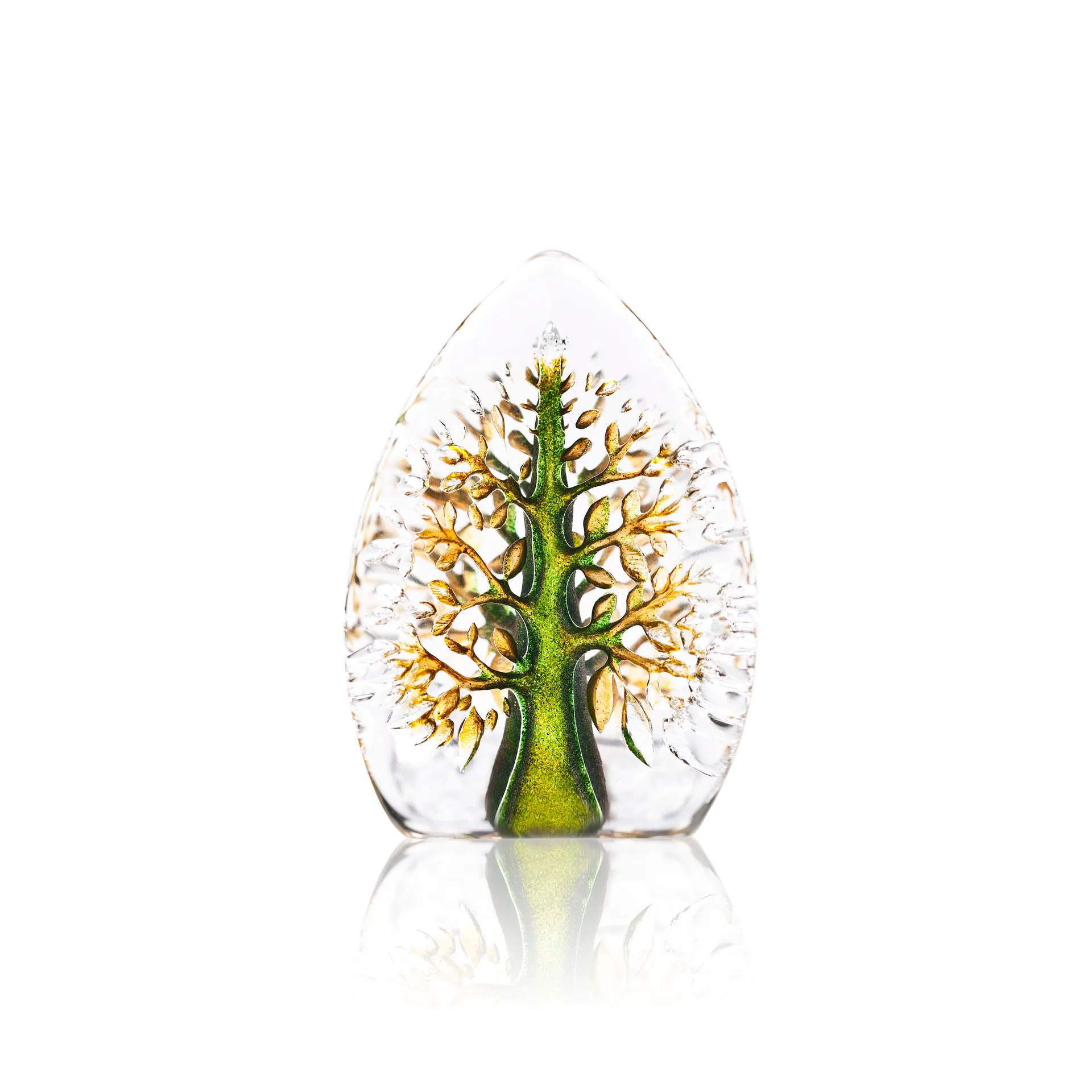 Yggdrasil glasskulptur grønn-gul, Mini Målerås Glasbruk