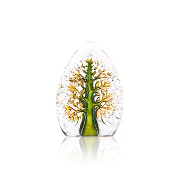 Yggdrasil glasskulptur grønn-gul - Mini - Målerås Glasbruk