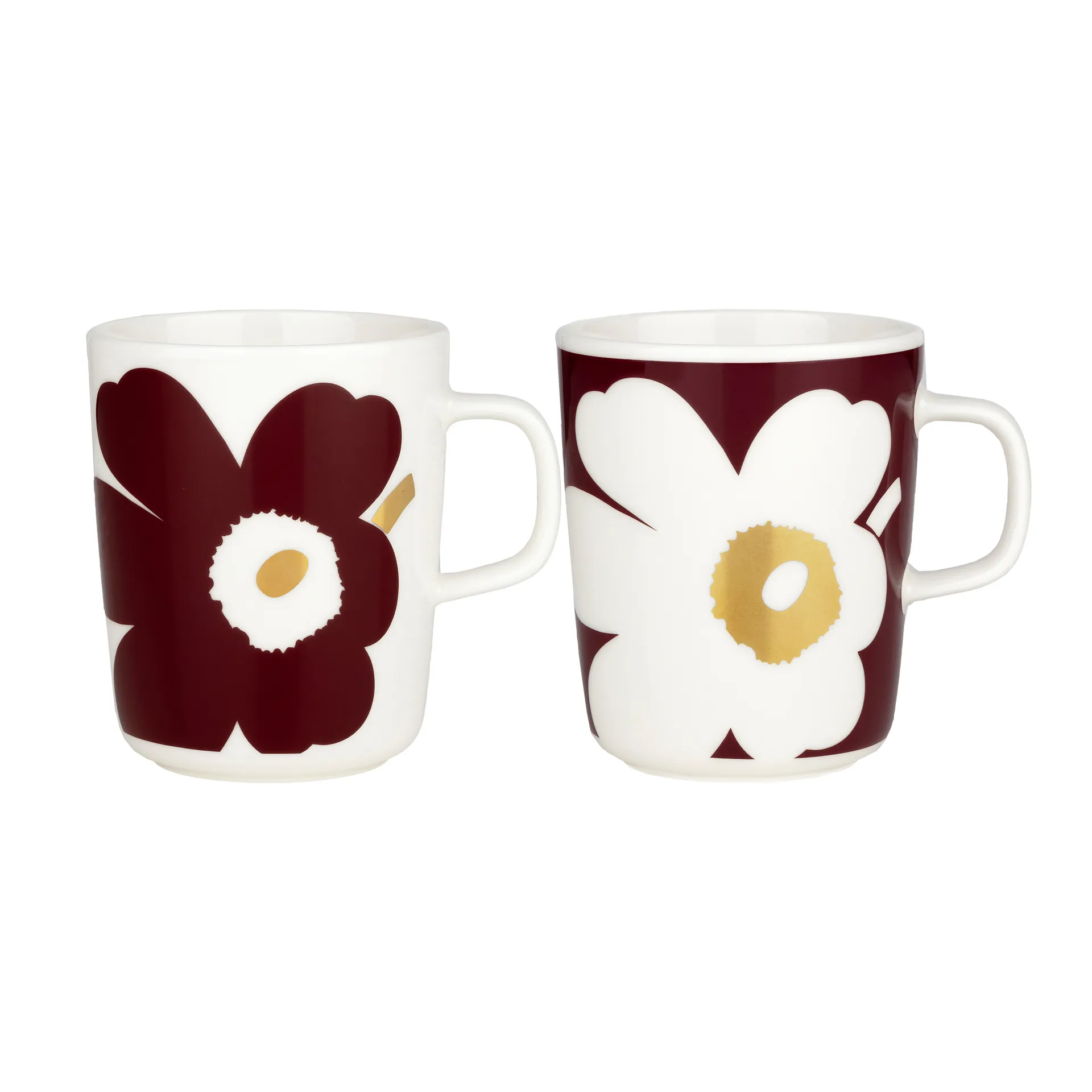 Juhla Unikko kopp 25 cl 2-stk., Hvit-vinrød-gull Marimekko