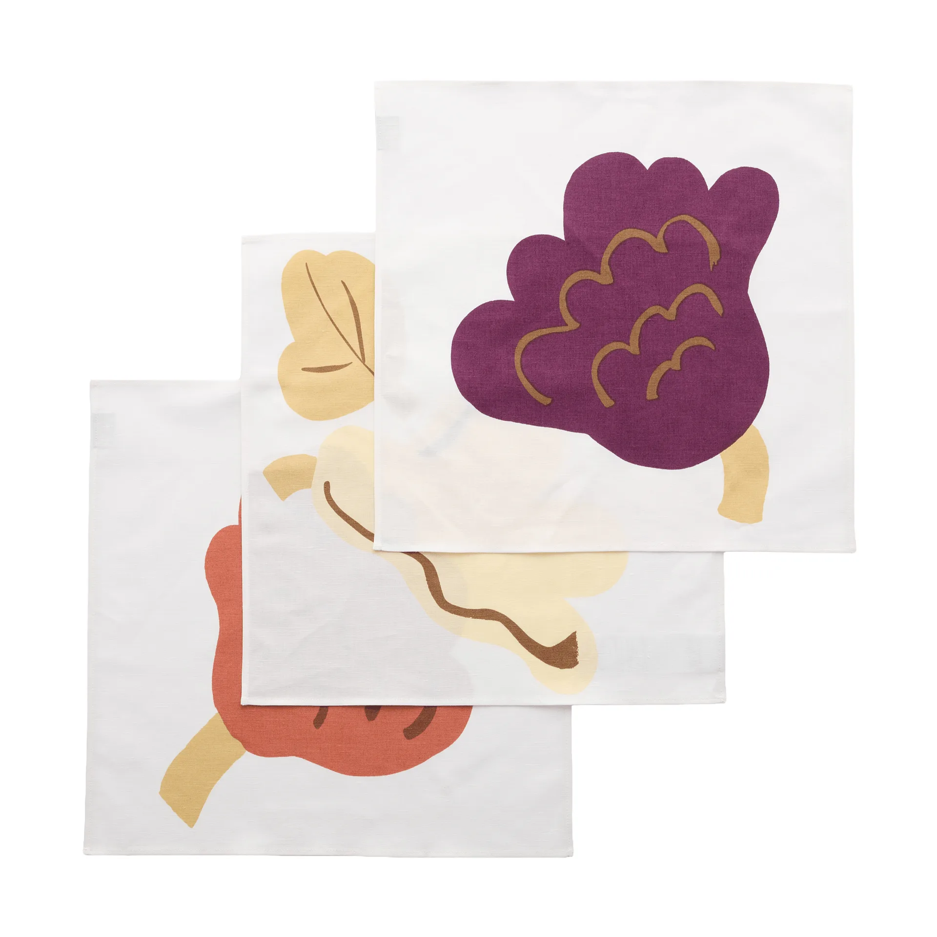 Kukasta Kukkaan tøyserviett, White-plum-terrac-ochre, 3-pakning Marimekko