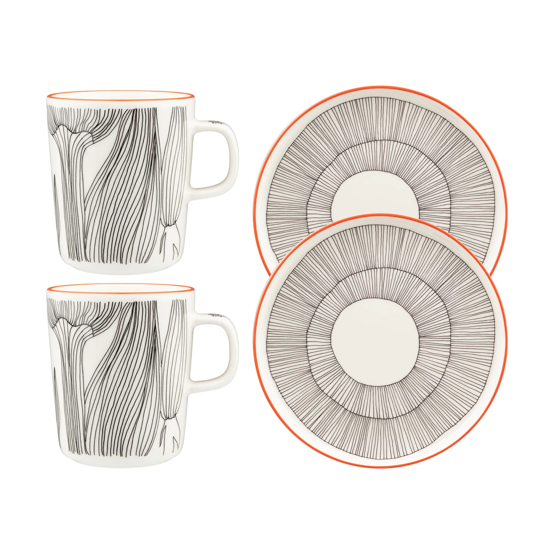 Kukat Puhkeavat frokostsett 4 deler, White-black-orange Marimekko