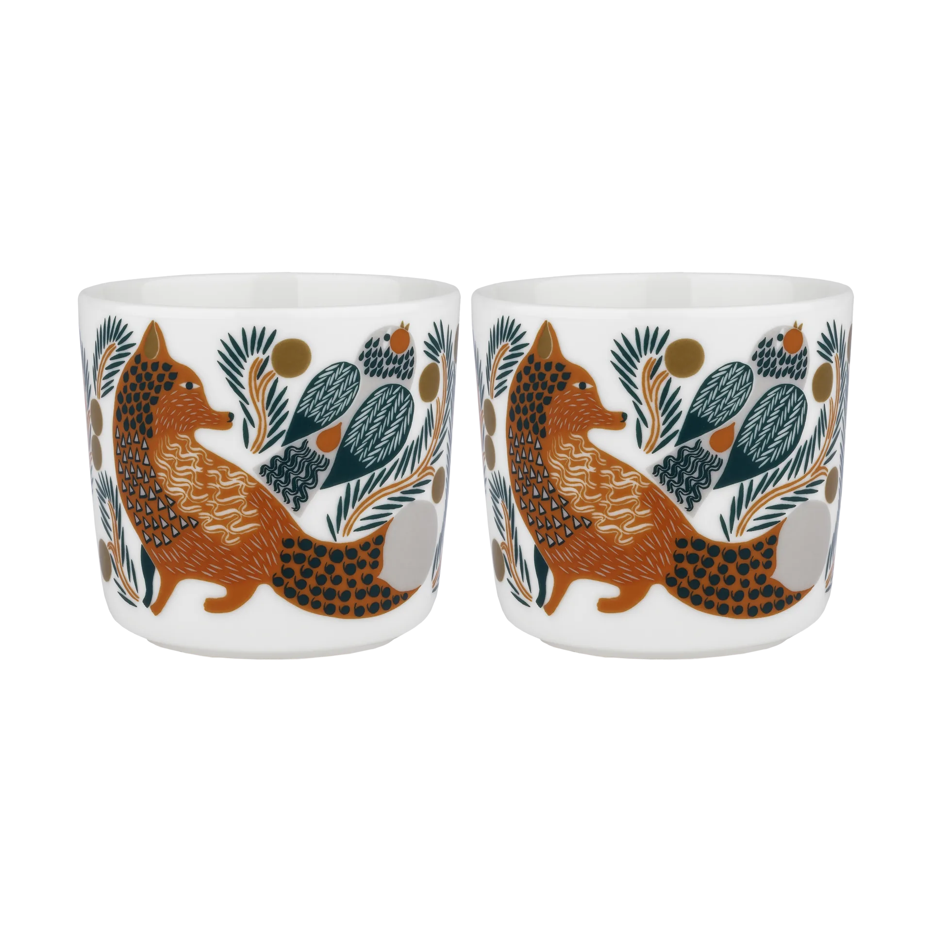 Oiva Ketunmarja kaffekopp uten hank 20 cl 2-stk., White-brown-dark green Marimekko