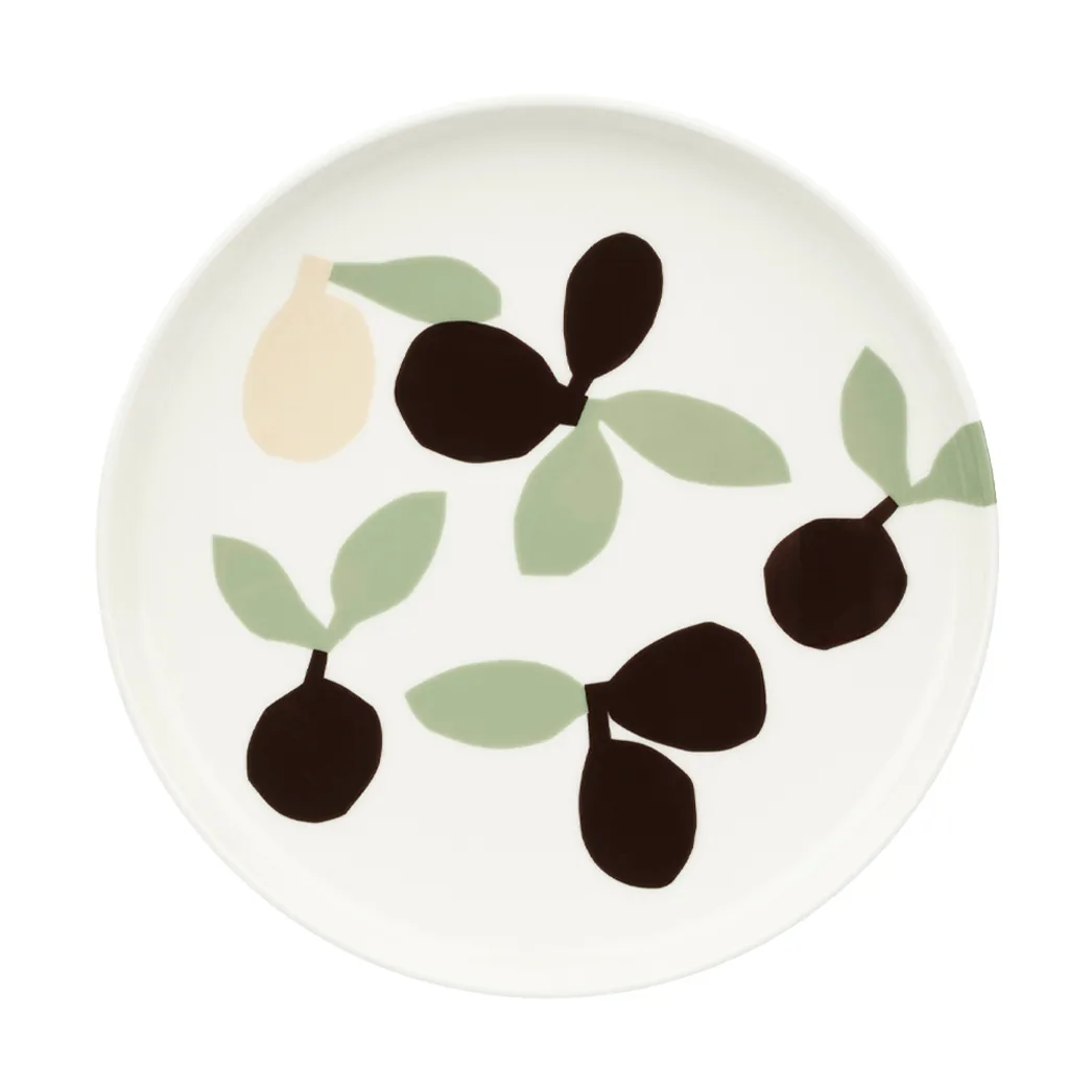 Marimekko Omppo asjett White, sage, black, brown, linen, 20 cm