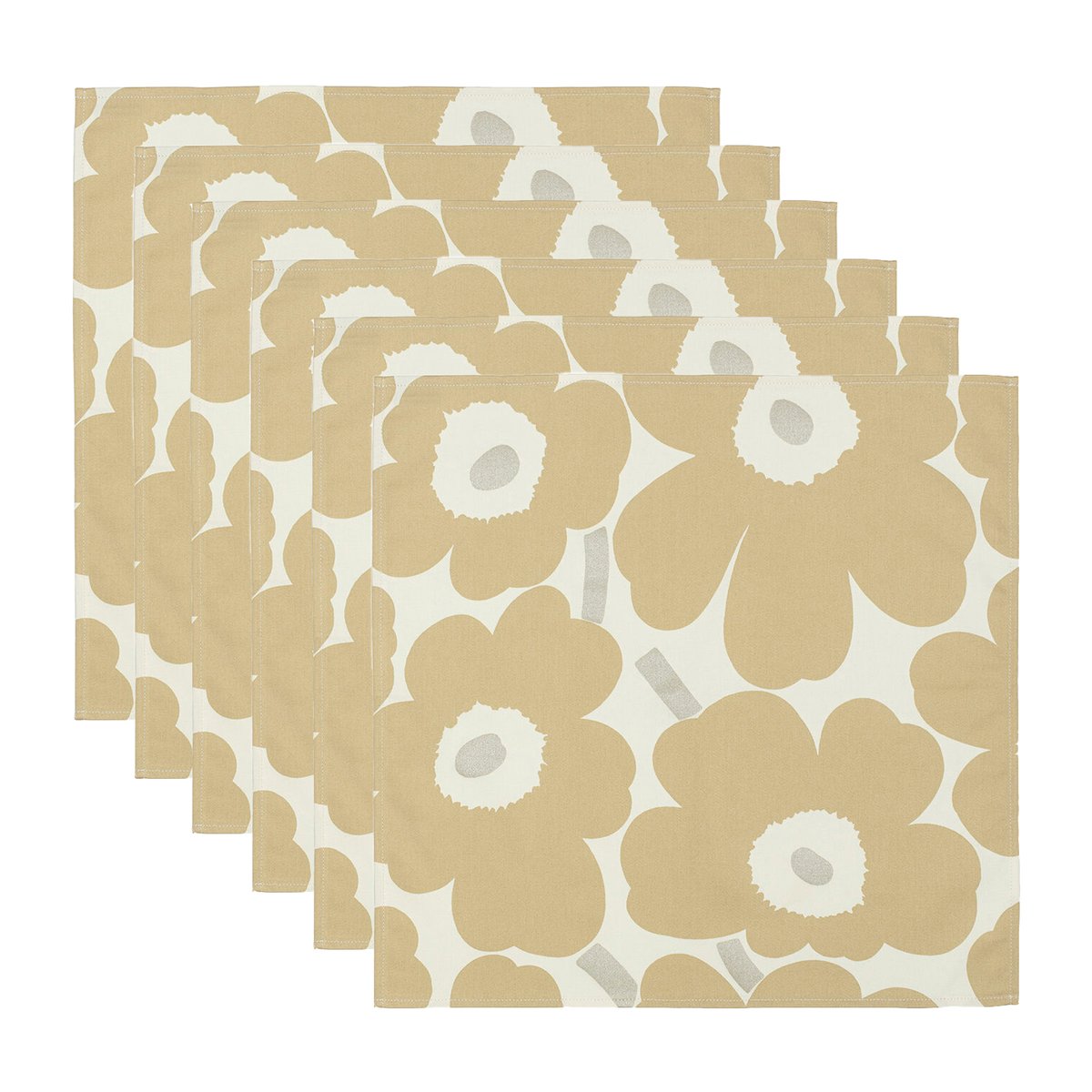 Marimekko Pieni Unikko serviett 43 x 43 cm 6-pakning Beige-silver-white