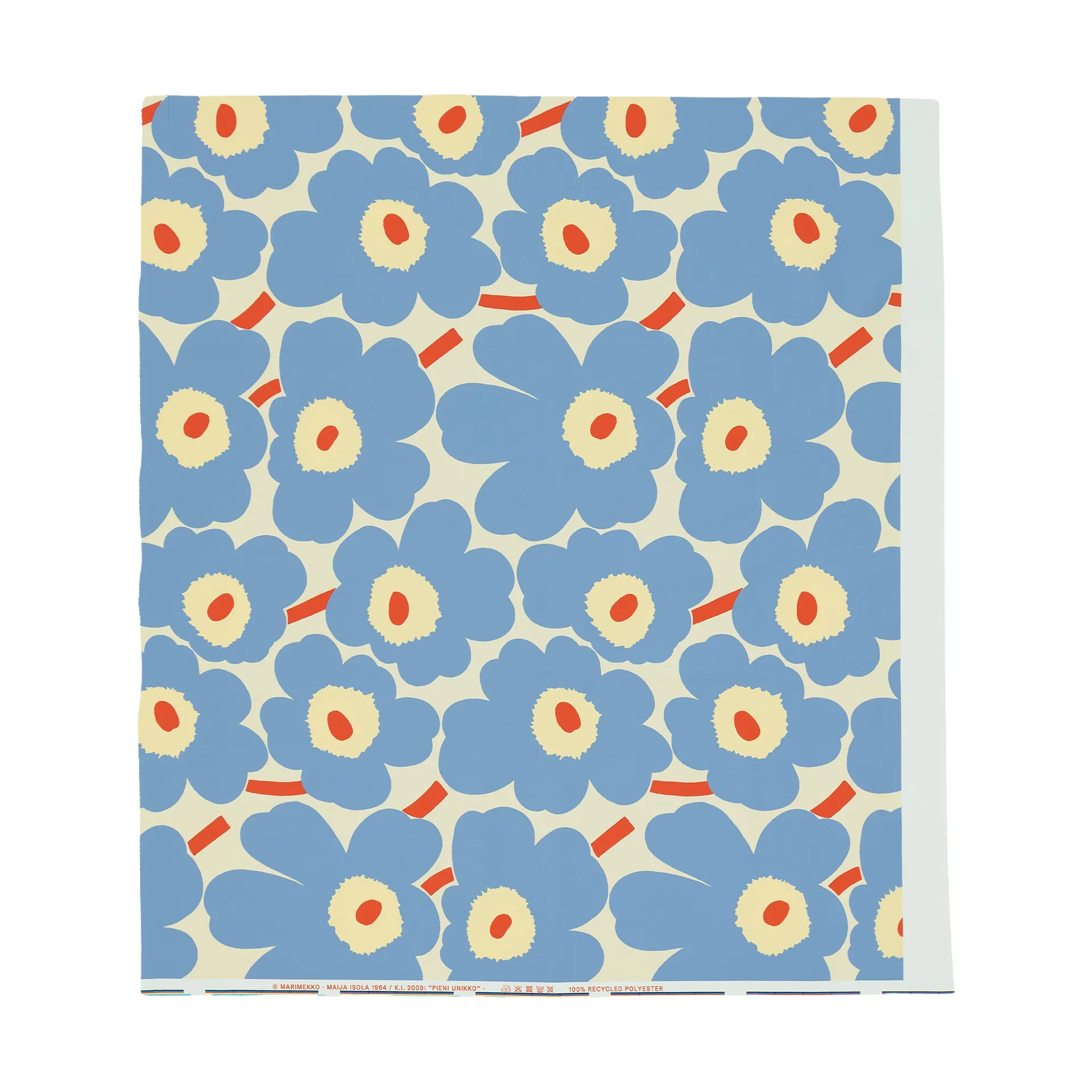 Pieni unikko utendørsstoff, Off white-light blue-melon-orange red Marimekko