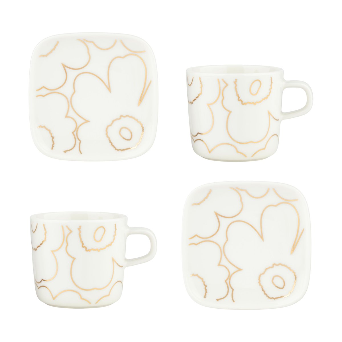Bilde av Piirto Unikko kopp og fat sett 20 cl, 4 deler White-gold