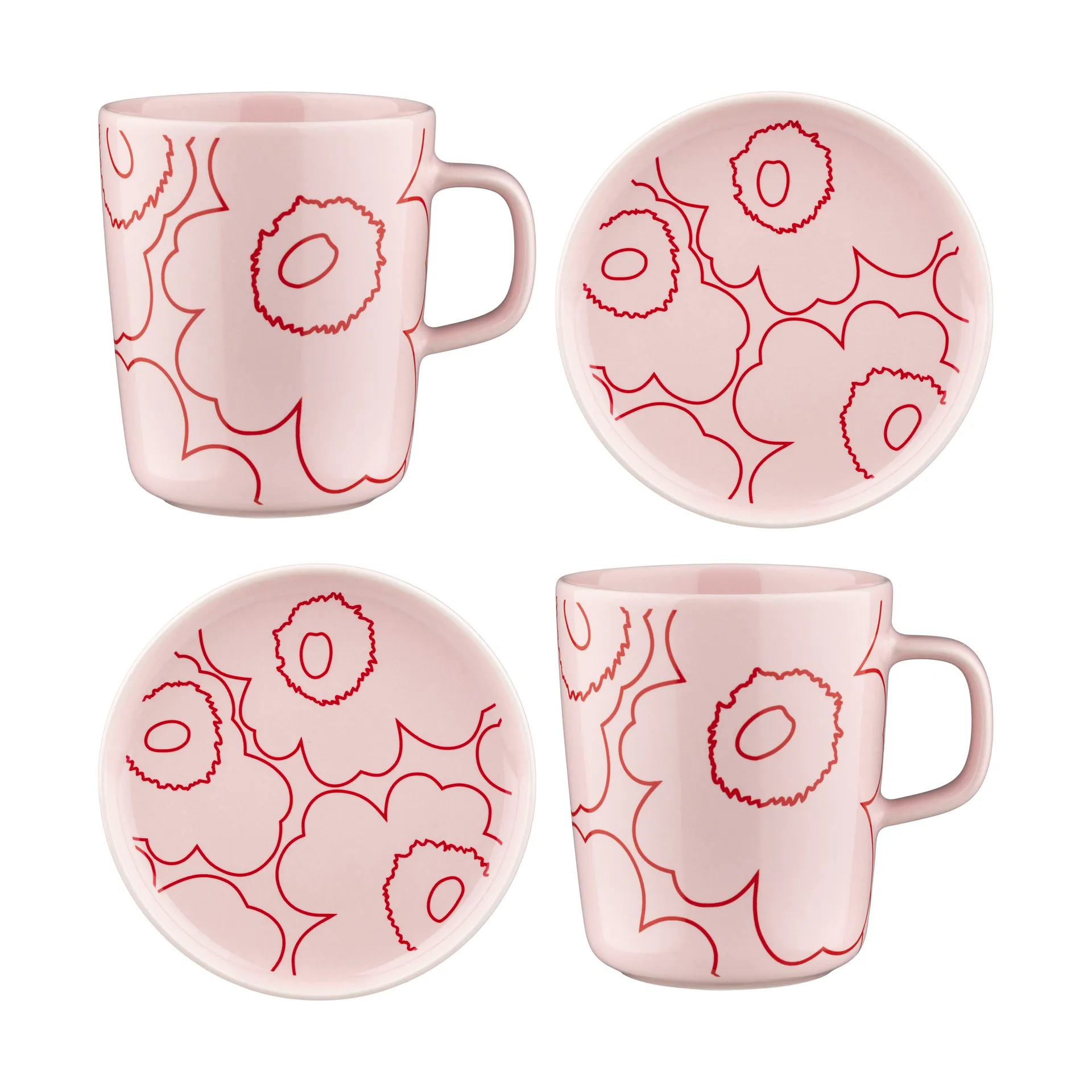 Piirto Unikko Oiva kopp 25 cl og underkop Ø13,5 cm 4 stk, Rosa Marimekko