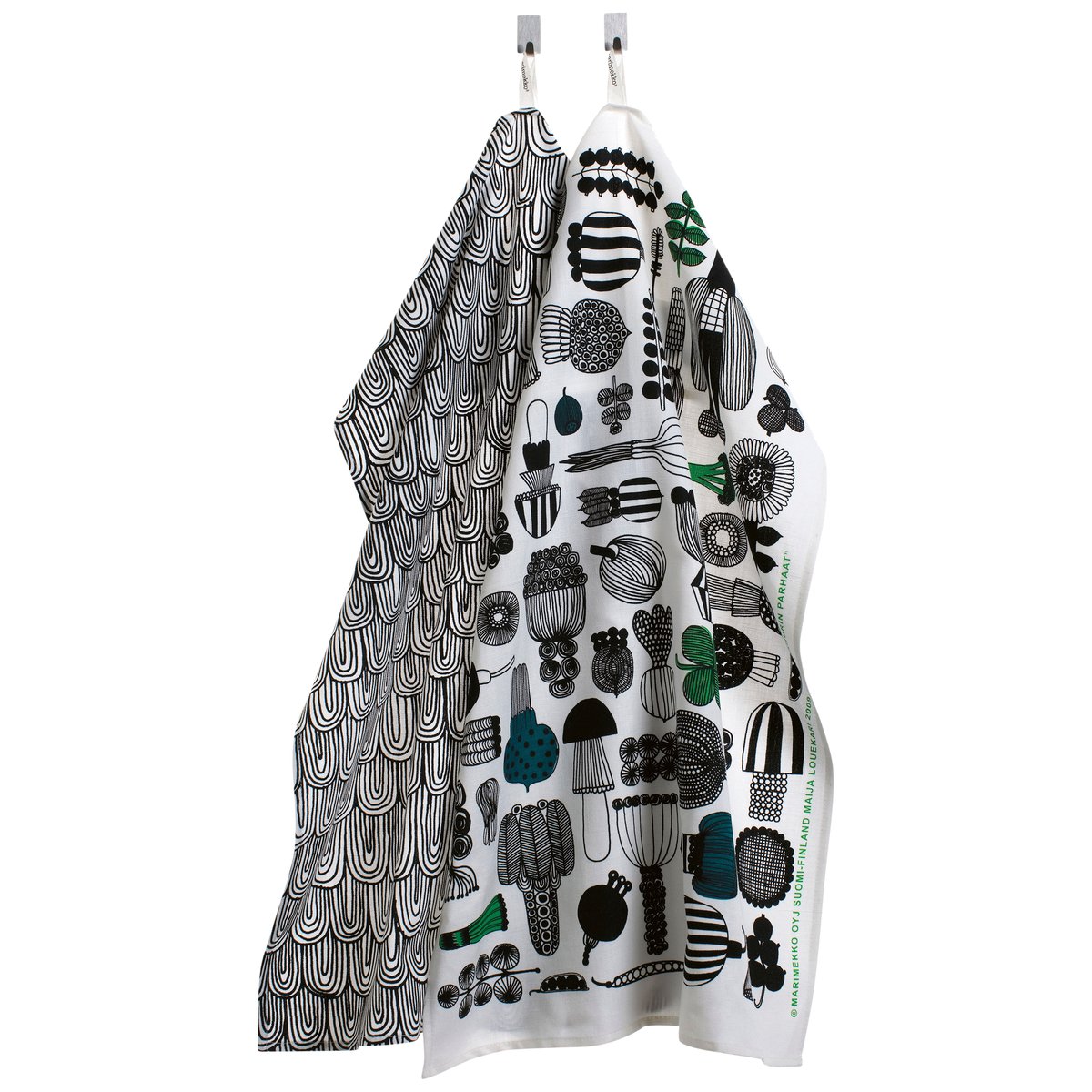 Marimekko - Puutarhurin parhaat kjøkkenhåndkle sett 47x70 cm hvit/svart/grønn