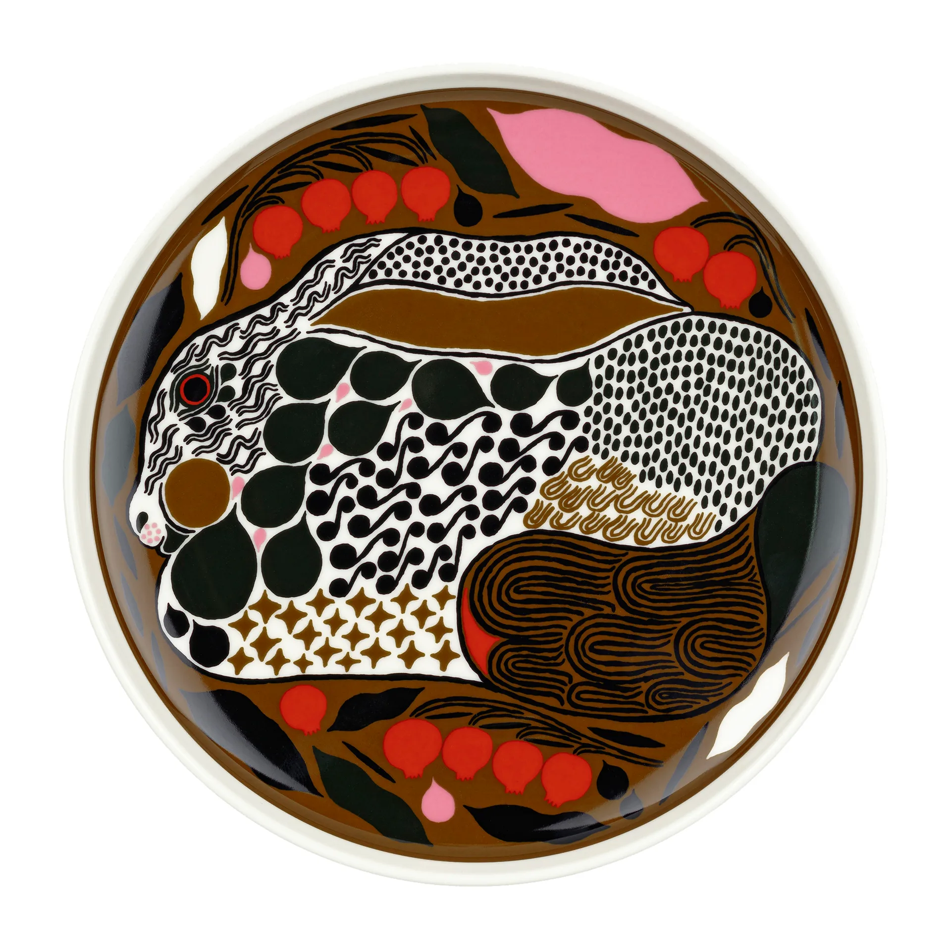 Rusakko asjett Ø 20 cm, hvit-brun-grønn-rød Marimekko