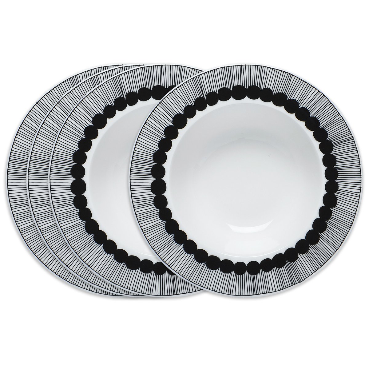Marimekko Siirtolapuutarha dyp tallerken Ø 20 cm 4-pakk svart svart-hvit
