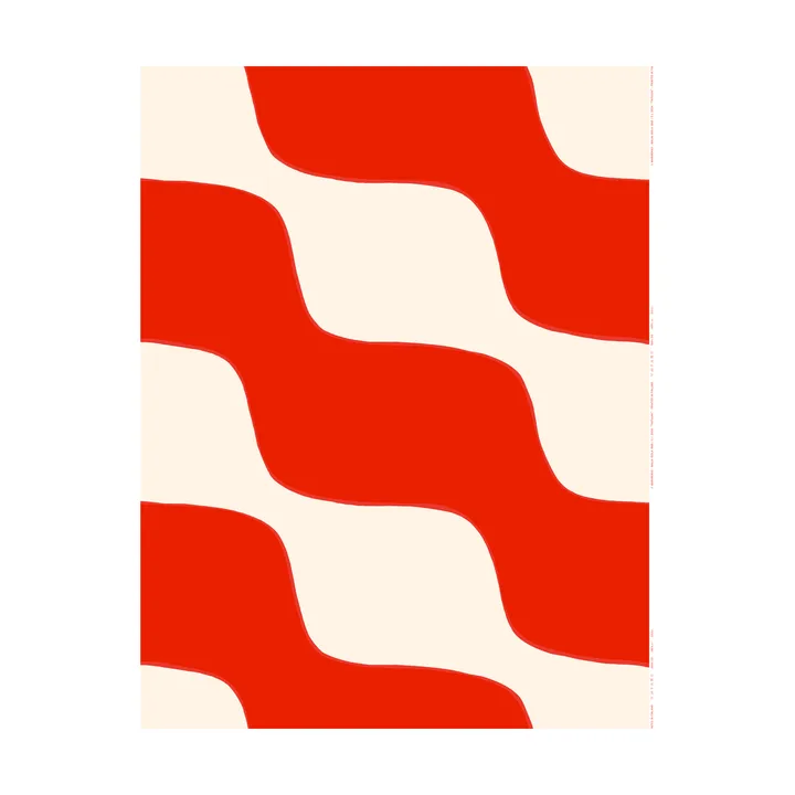 Taifuuni stoff - Natural white, orange red, bomull - Marimekko