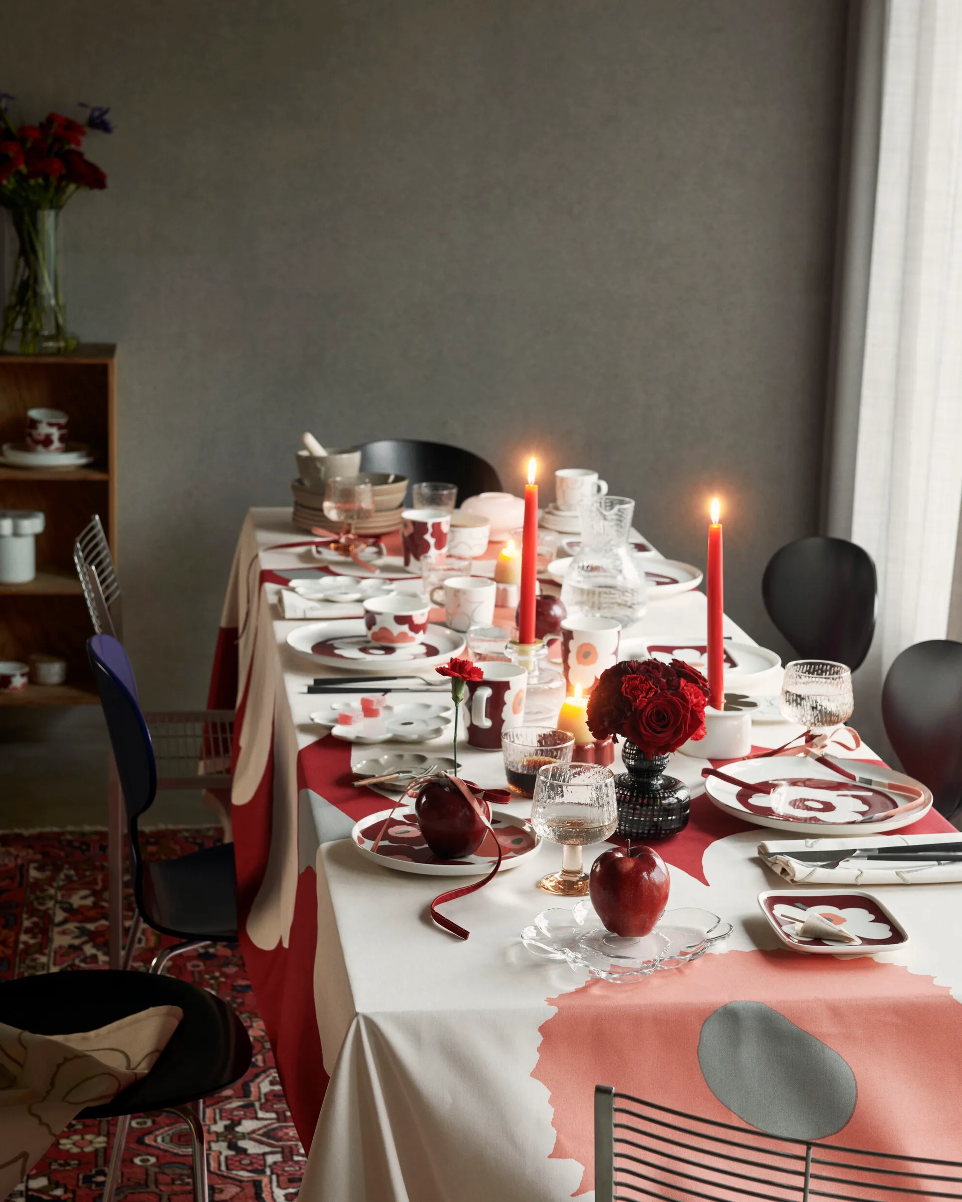 Unikko 60-årsjubileum krus 25 cl+tallerken 12x15 cm, White-darl cherry-ash grey Marimekko