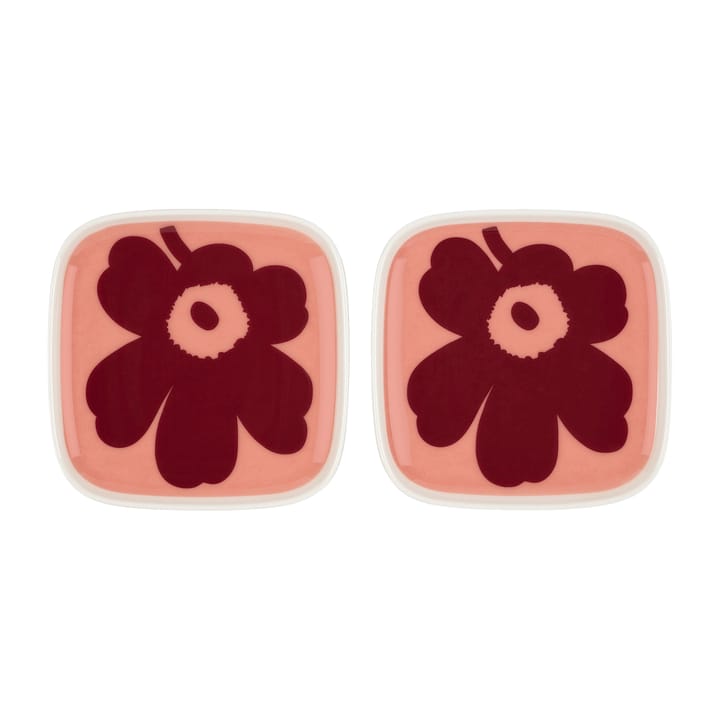 Unikko asjett 10 x 10 cm 2-pakning, hvit-rosa-rød Marimekko