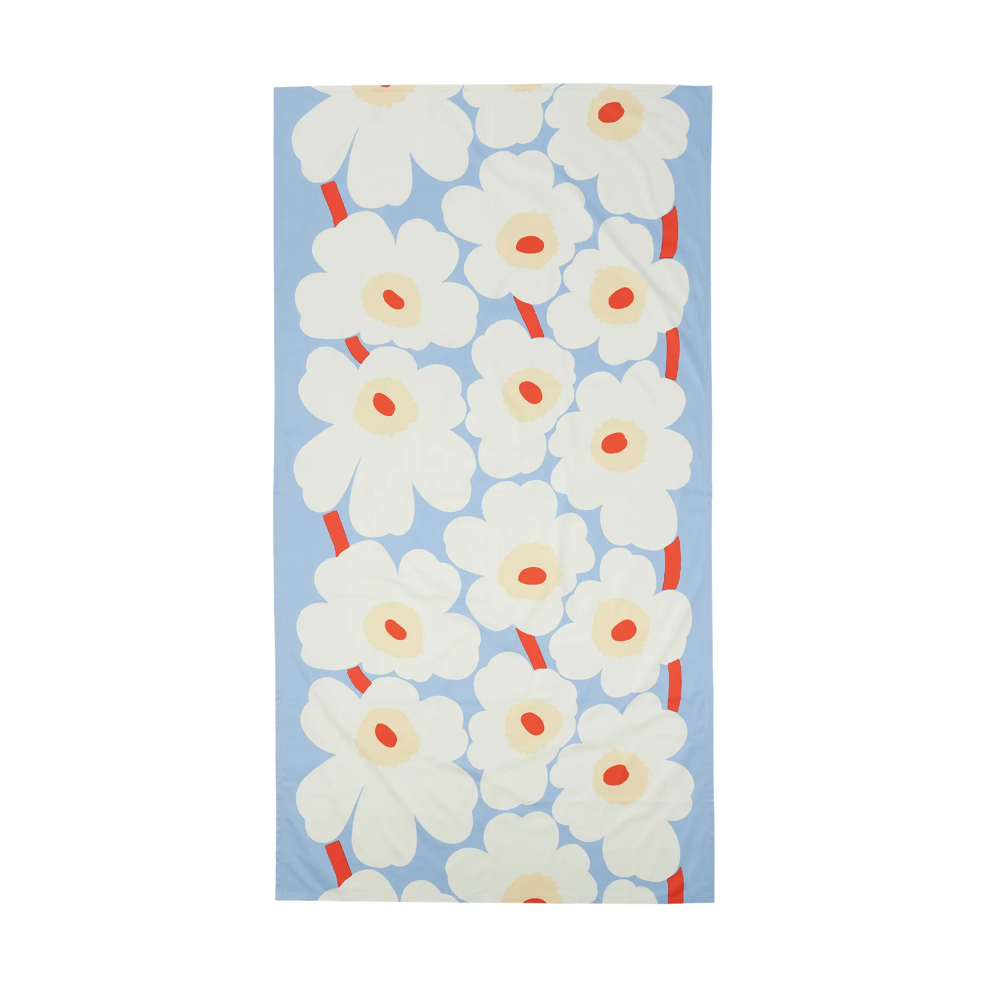 Unikko duk, Light blue-off white-melon-orange red, 135x250 cm Marimekko