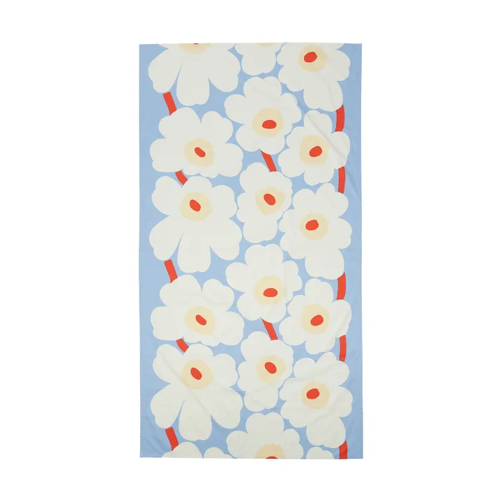 Unikko duk - Light blue-off white-melon-orange red, 135x250 cm - Marimekko