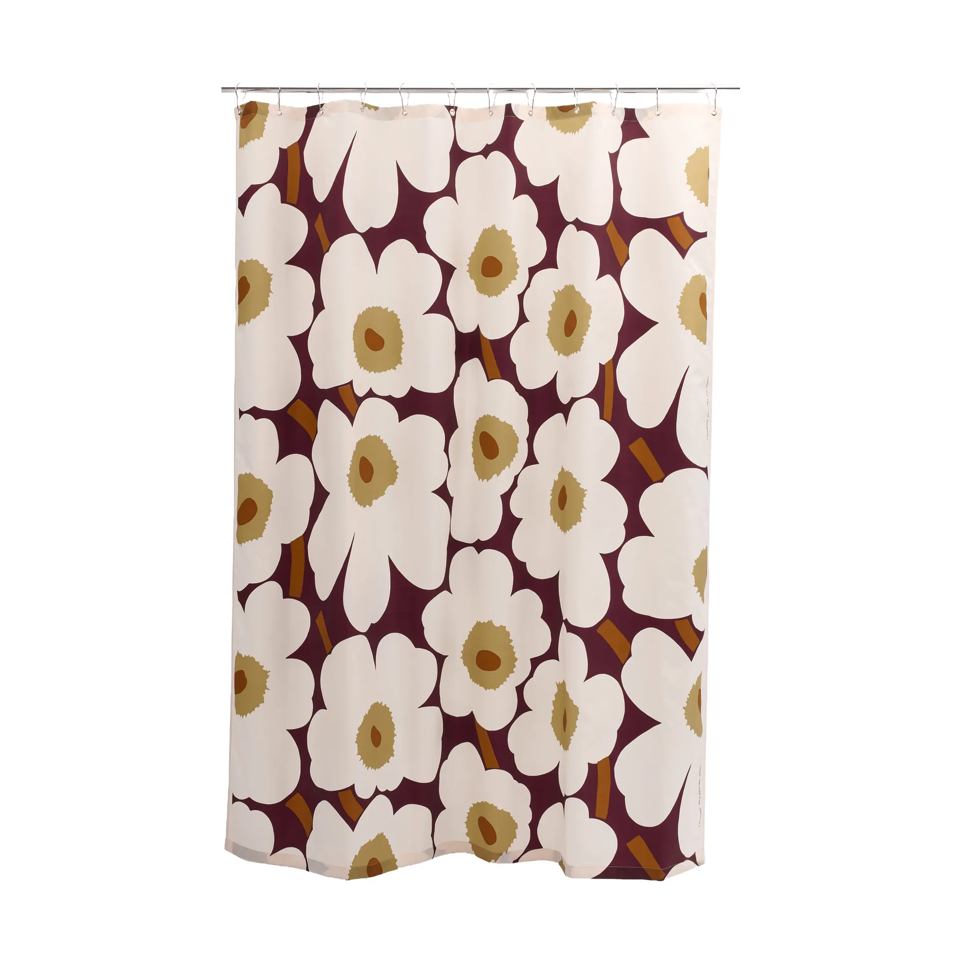 Unikko dusjforheng, Plomme-rosa-almetre-knallbrun Marimekko