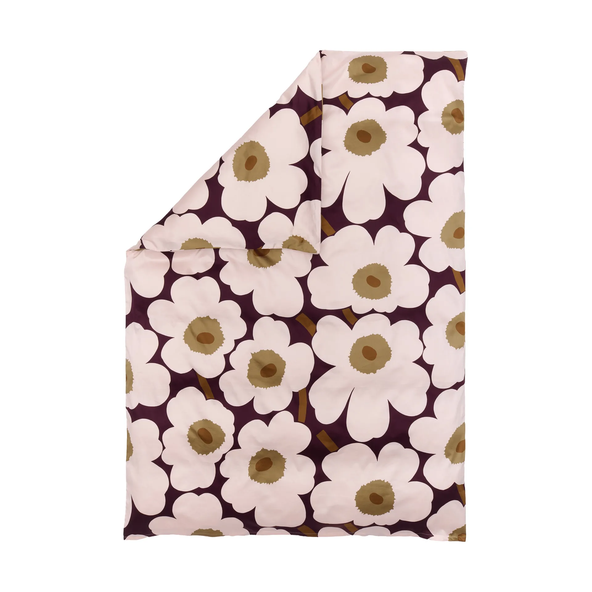 Unikko dynetrekk sateng 150x210 cm, Plomme-rosa-almetre-knallbrun Marimekko
