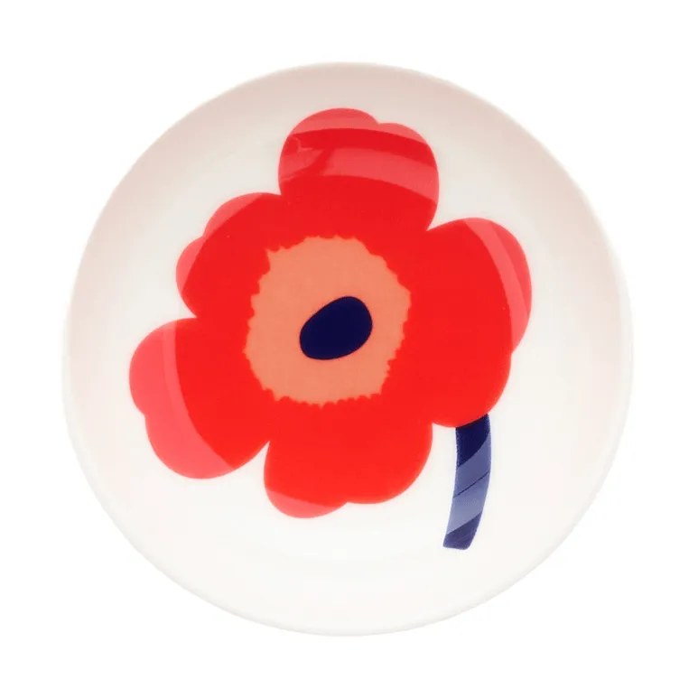 Unikko dyp tallerken, White-red-blue Marimekko