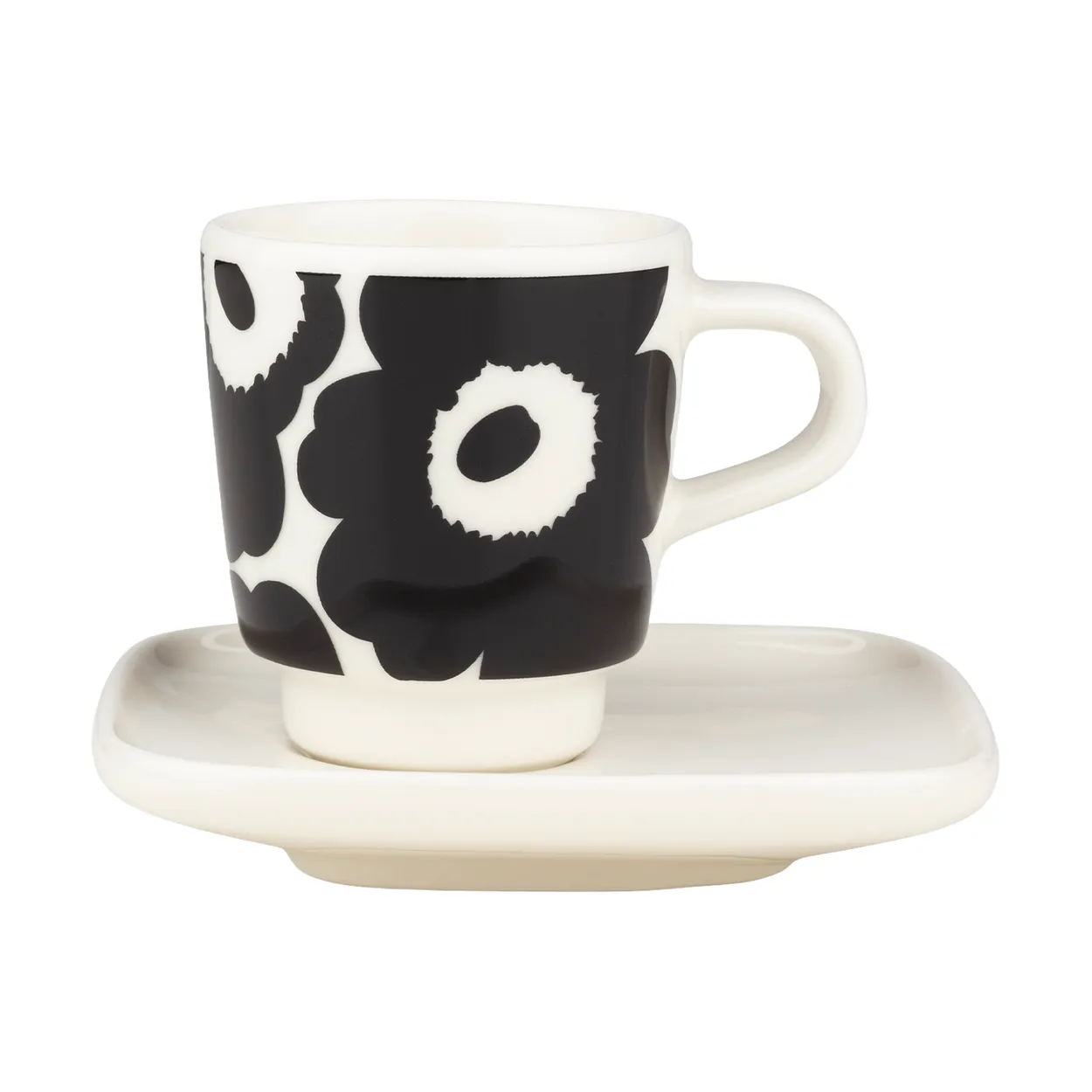 Marimekko Unikko espressokopp med fat 2 deler Black-white