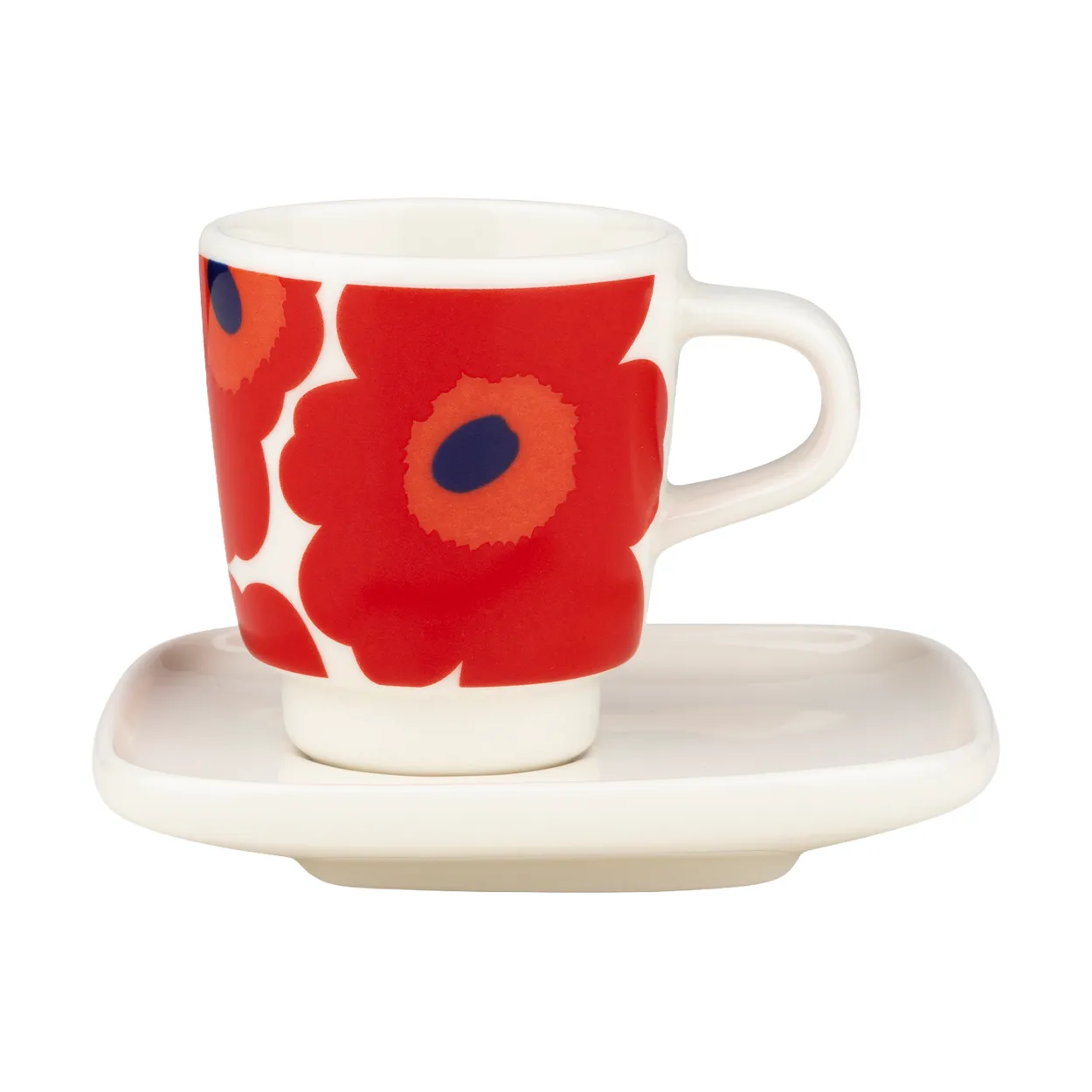 Marimekko Unikko espressokopp med fat 2 deler White-red-blue