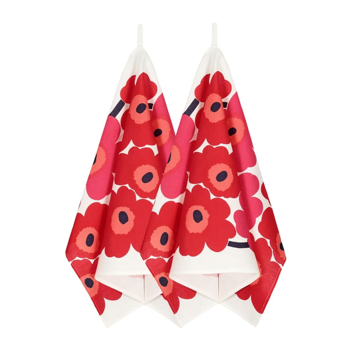 Unikko kjøkkenhåndkle 2-pack, Hvit-rød Marimekko