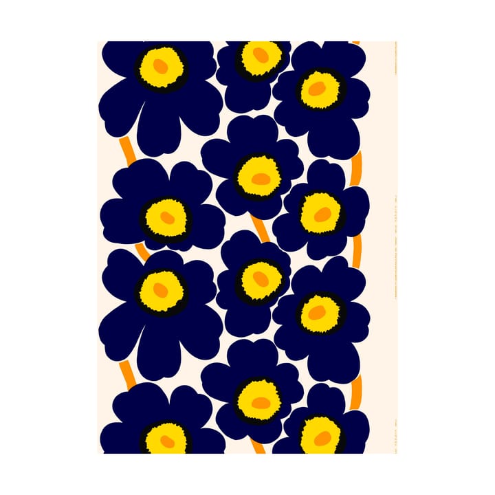 Unikko stoff heavyweight bomull, Cotton-d. blue-yellow-orange Marimekko