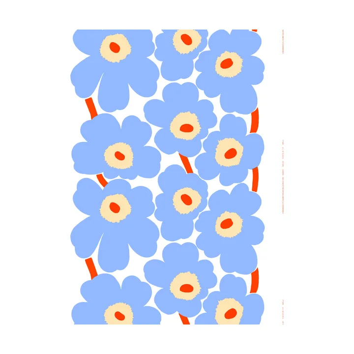 Unikko stoff - Natural white-light blue-orange - Marimekko
