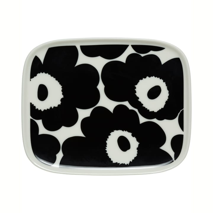 Unikko tallerken 12x15 cm - Svart-hvit - Marimekko