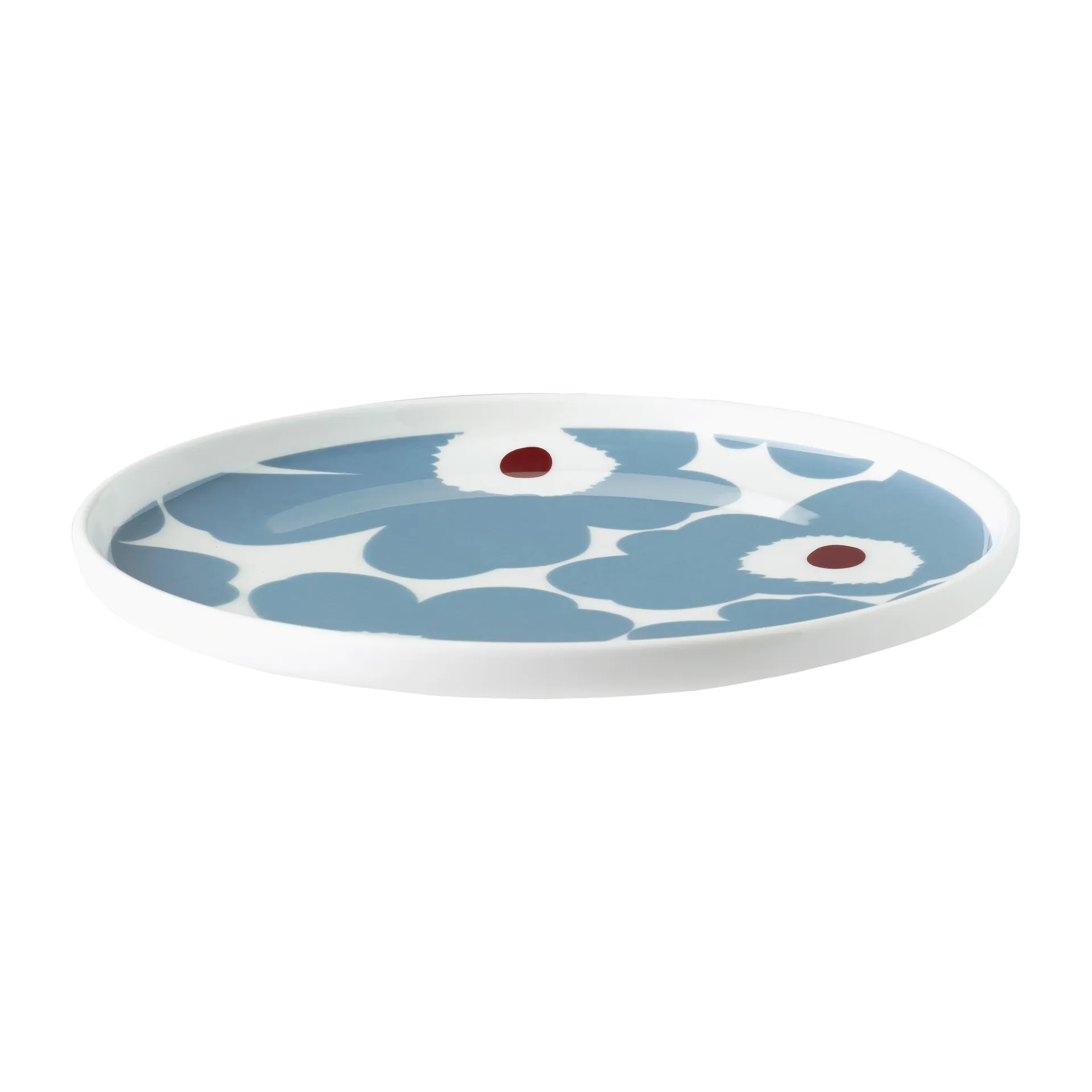 Unikko tallerken hvit-blågrå-vinrød, Ø 20 cm Marimekko
