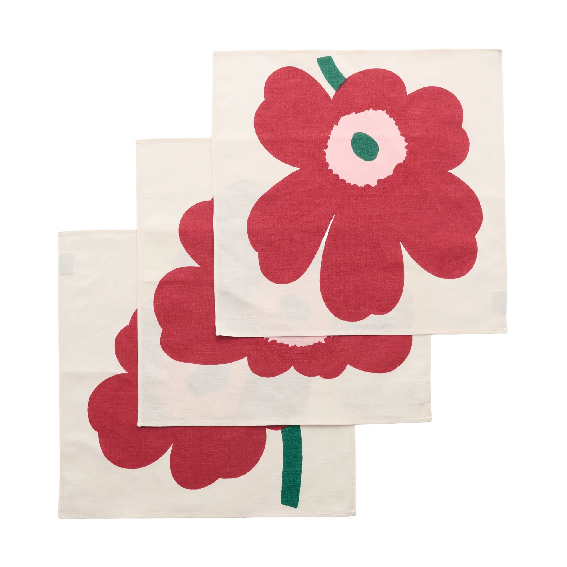 Unikko tøyserviett, Off white-cranberry-rose, 45x45 cm, 3-pakning Marimekko